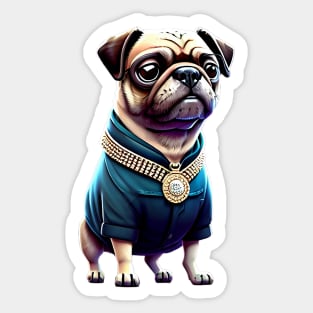 Chic Pug with Diamond Necklace - Elegant Boss Wife Dog T-Shirt Design Sticker